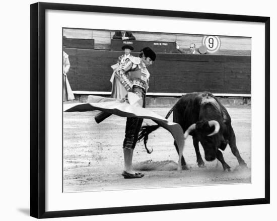Spanish Toreador Manuel Benitez Called El Cordobes During Bullfight in Castellano De La Playa Spain-null-Framed Photo