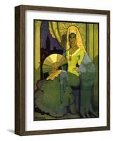 Spanish Woman with Fan, Book Plate, Spain, 1920-null-Framed Giclee Print
