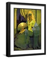 Spanish Woman with Fan, Book Plate, Spain, 1920-null-Framed Giclee Print