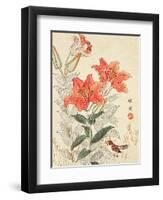 Sparrow and Tiger Lilies-Bairei Kono-Framed Premium Giclee Print