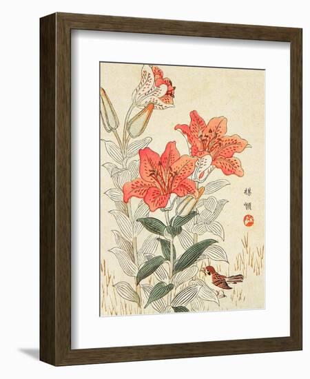 Sparrow and Tiger Lilies-Bairei Kono-Framed Giclee Print