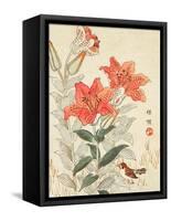 Sparrow and Tiger Lilies-Bairei Kono-Framed Stretched Canvas