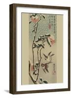 Sparrows and Camellias in Snow.-Ando Hiroshige-Framed Art Print