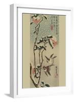 Sparrows and Camellias in Snow.-Ando Hiroshige-Framed Art Print