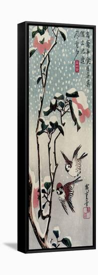 Sparrows and Camellias in the Snow, 1830s-Utagawa Hiroshige-Framed Stretched Canvas