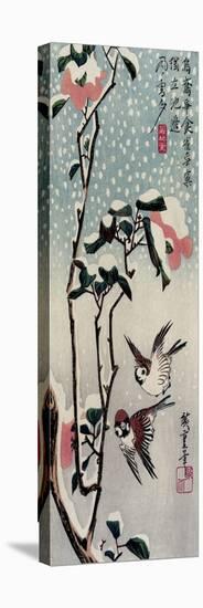 Sparrows and Camellias in the Snow, 1830s-Utagawa Hiroshige-Stretched Canvas