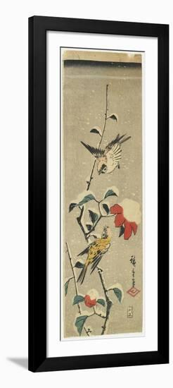 Sparrows and Snowy Camellia, 1837-1848-Utagawa Hiroshige-Framed Giclee Print