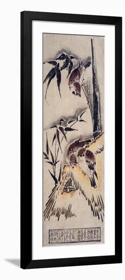 Sparrows in the Snow, C.1725-Okumura Masanobu-Framed Giclee Print