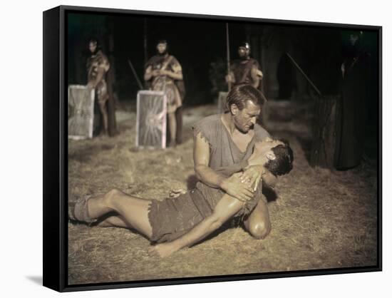 Spartacus by Stanley Kubrik with Tony Curtis and Kirk Douglas, 1960 (photo)-null-Framed Stretched Canvas