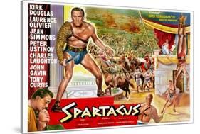 Spartacus, (Top Left): Kirk Douglas, (Belgium Poster Art), 1960-null-Stretched Canvas