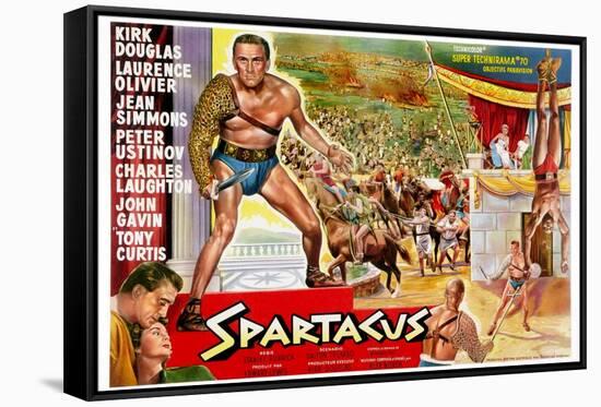 Spartacus, (Top Left): Kirk Douglas, (Belgium Poster Art), 1960-null-Framed Stretched Canvas