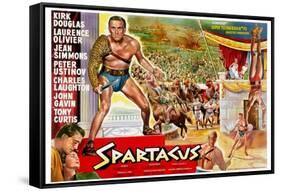 Spartacus, (Top Left): Kirk Douglas, (Belgium Poster Art), 1960-null-Framed Stretched Canvas