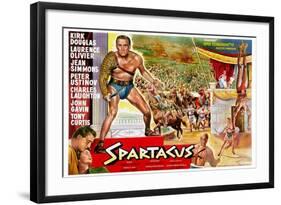 Spartacus, (Top Left): Kirk Douglas, (Belgium Poster Art), 1960-null-Framed Art Print