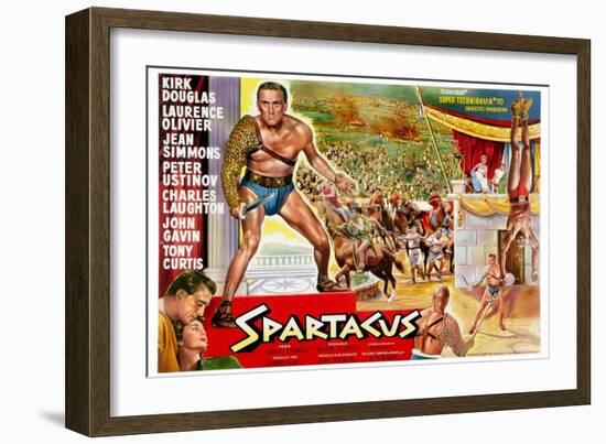 Spartacus, (Top Left): Kirk Douglas, (Belgium Poster Art), 1960-null-Framed Art Print