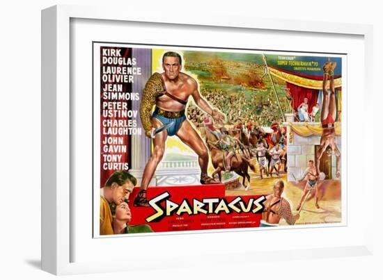 Spartacus, (Top Left): Kirk Douglas, (Belgium Poster Art), 1960-null-Framed Art Print