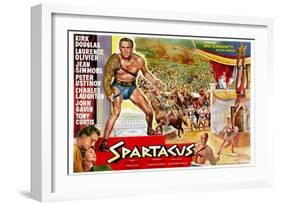 Spartacus, (Top Left): Kirk Douglas, (Belgium Poster Art), 1960-null-Framed Art Print