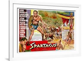 Spartacus, (Top Left): Kirk Douglas, (Belgium Poster Art), 1960-null-Framed Art Print