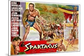 Spartacus, (Top Left): Kirk Douglas, (Belgium Poster Art), 1960-null-Mounted Art Print