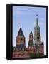 Spasskaya Tower and Towers on the Red Wall in Red Square, Moscow, Russia-Keren Su-Framed Stretched Canvas