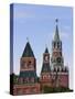 Spasskaya Tower and Towers on the Red Wall in Red Square, Moscow, Russia-Keren Su-Stretched Canvas