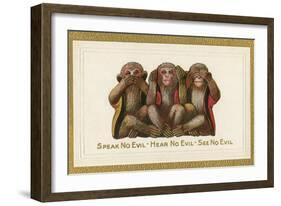 Speak, Hear, See No Evil, Three Monkeys-null-Framed Art Print