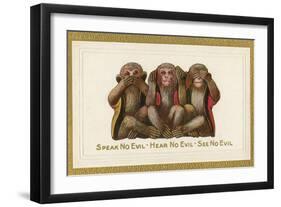 Speak, Hear, See No Evil, Three Monkeys-null-Framed Art Print