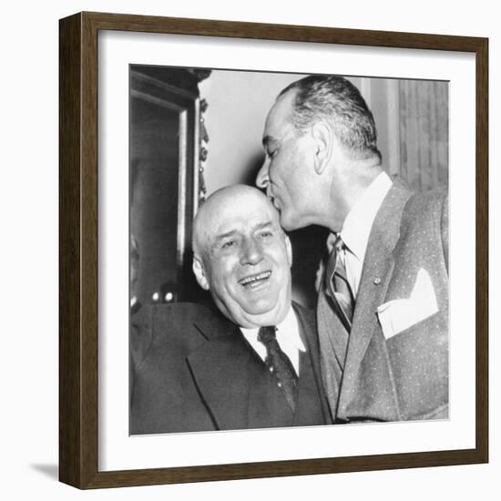 Speaker Sam Rayburn Gets a Kiss on the Head from Senate Majority Leader Lyndon Johnson-null-Framed Premium Photographic Print
