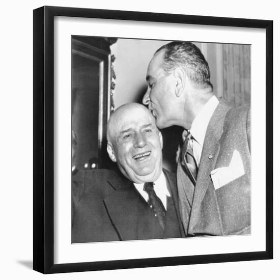 Speaker Sam Rayburn Gets a Kiss on the Head from Senate Majority Leader Lyndon Johnson-null-Framed Premium Photographic Print