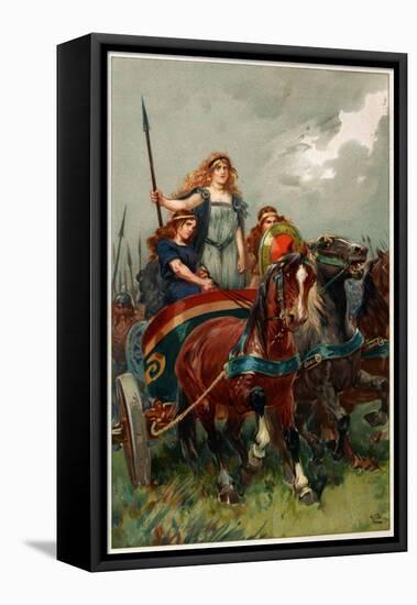 'Spear in Hand, Boadicea Led Them to Attack', Illustration from 'Heroes and Heroines of English…-Gordon Frederick Browne-Framed Stretched Canvas