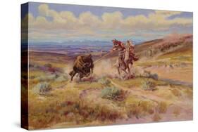 Spearing a Buffalo, 1925-Charles Marion Russell-Stretched Canvas