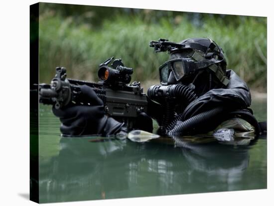 Special Forces Combat Diver Takes a Look at His Compass-Stocktrek Images-Stretched Canvas