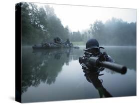 Special Operations Forces Combat Diver Transits the Water Armed with An Assault Rifle-Stocktrek Images-Stretched Canvas