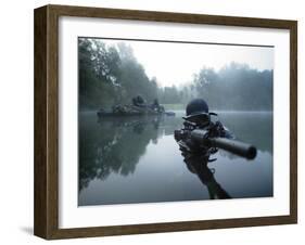 Special Operations Forces Combat Diver Transits the Water Armed with An Assault Rifle-Stocktrek Images-Framed Photographic Print