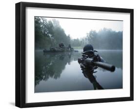 Special Operations Forces Combat Diver Transits the Water Armed with An Assault Rifle-Stocktrek Images-Framed Photographic Print