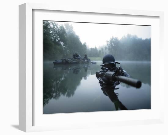 Special Operations Forces Combat Diver Transits the Water Armed with An Assault Rifle-Stocktrek Images-Framed Photographic Print