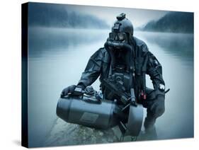 Special Operations Forces Combat Diver with Underwater Propulsion Vehicle-Stocktrek Images-Stretched Canvas