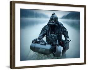 Special Operations Forces Combat Diver with Underwater Propulsion Vehicle-Stocktrek Images-Framed Photographic Print