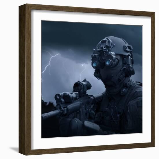 Special Operations Forces Soldier Equipped with Night Vision And An HK416 Assault Rifle-Stocktrek Images-Framed Photographic Print