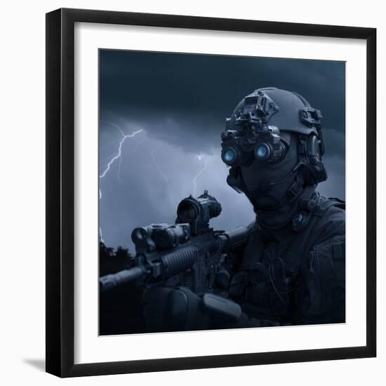 Special Operations Forces Soldier Equipped with Night Vision And An HK416 Assault Rifle-Stocktrek Images-Framed Photographic Print