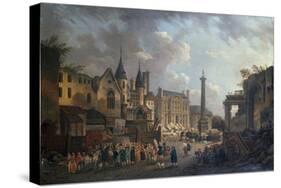 Spectacle forain dans un carrefour imaginaire de Paris-Pierre-Antoine Demachy-Stretched Canvas