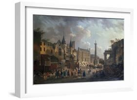 Spectacle forain dans un carrefour imaginaire de Paris-Pierre-Antoine Demachy-Framed Giclee Print