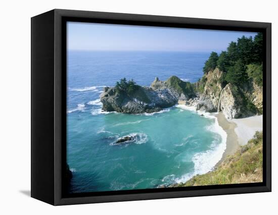 Spectacular Coastline with Waterfall, Julia Pfeiffer Burns State Park, Big Sur, USA-Ruth Tomlinson-Framed Stretched Canvas