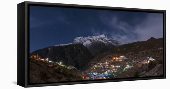Spectacular Namche Bazaar Lit Up at Night, in the Everest Region, Himalayas, Nepal, Asia-Alex Treadway-Framed Stretched Canvas