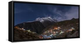 Spectacular Namche Bazaar Lit Up at Night, in the Everest Region, Himalayas, Nepal, Asia-Alex Treadway-Framed Stretched Canvas