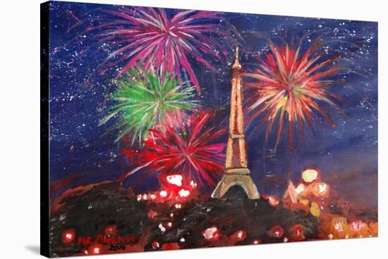 Spectacular Paris France Silvester Fireworks-Martina Bleichner-Stretched Canvas