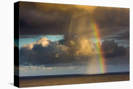 Spectacular rainbow off of Kalapana, Big Island, Hawaii-Mark A Johnson-Stretched Canvas