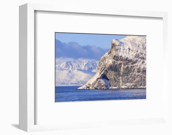 Spectacular snow covered mountains in winter, Troms islands, from the Norwegian Sea-Eleanor Scriven-Framed Photographic Print