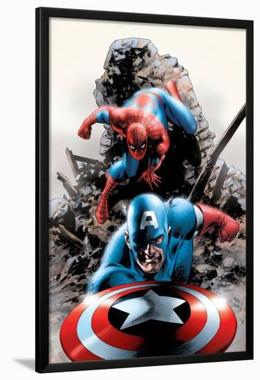 Spectacular Spider-Man No.15 Cover: Captain America and Spider-Man-Steve Epting-Lamina Framed Poster