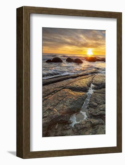 Spectacular sunrise at The Moeraki Boulders, Moeraki Beach, Otago, South Island, New Zealand-Ed Rhodes-Framed Photographic Print