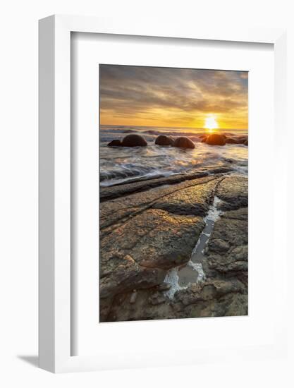 Spectacular sunrise at The Moeraki Boulders, Moeraki Beach, Otago, South Island, New Zealand-Ed Rhodes-Framed Photographic Print